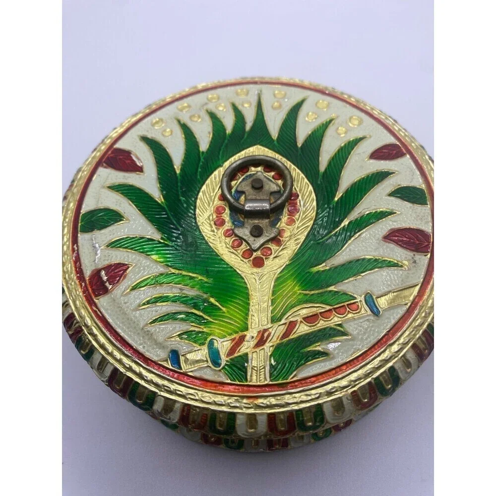 Round Wood Meenakari Box, (5.5”Multicolor Foiled) by JHC